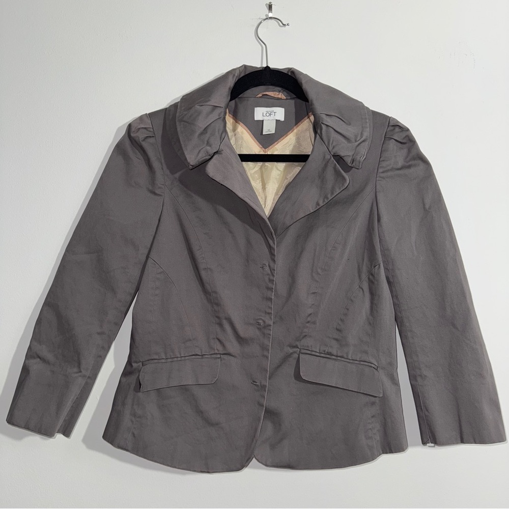 Ann Taylor Loft Gray Cotton Blend Blazer‎ Jacket Size 10